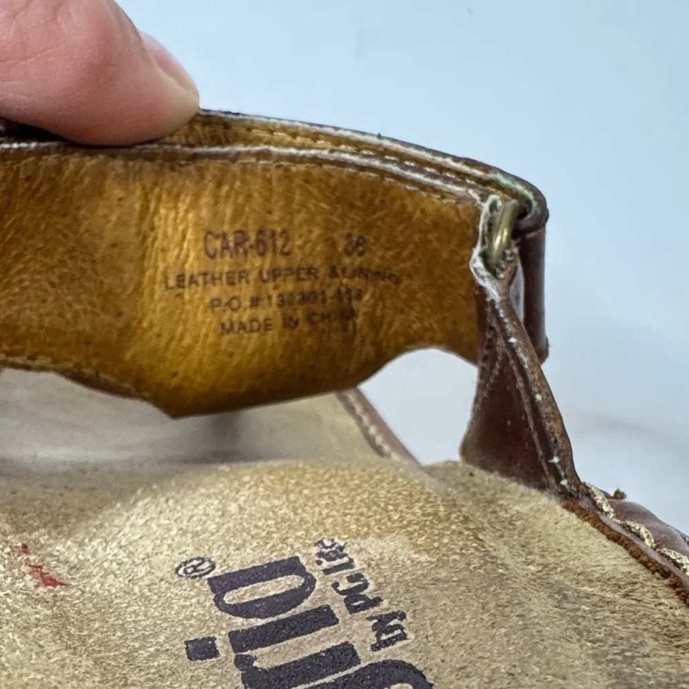 Alegria Carina Brown Leather Thong Sandals with Turquoise Detail